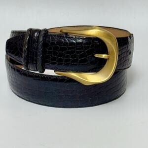 Brighton Women's Leather Belt Medium Black Croc Print Matte Gold Hardware